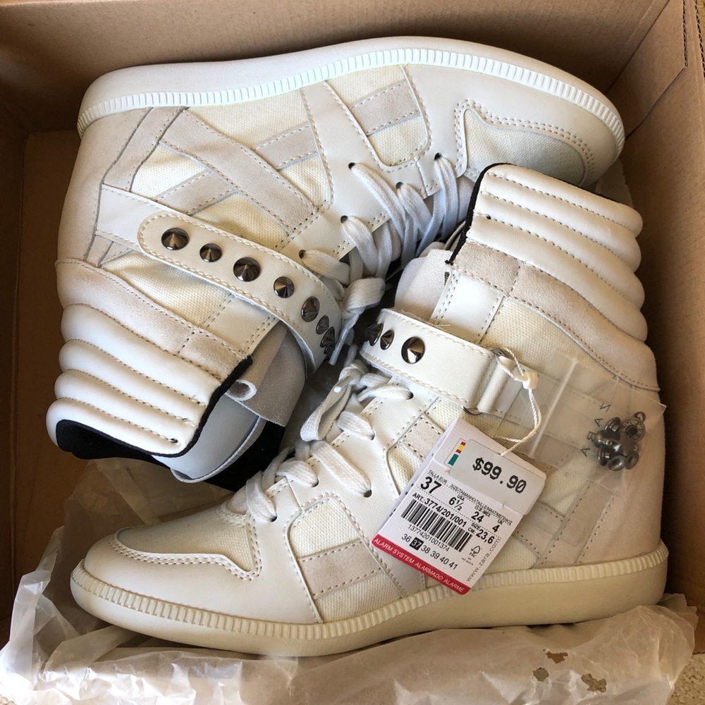 Isabel Marant Inspired White Zara Wedge Sneaker 37